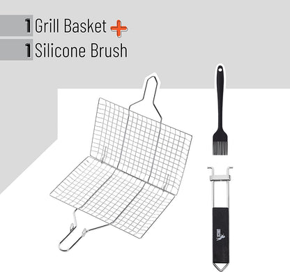 UNCO- Grill Basket, Stainless Steel, Fish Grill Baskets for Outdoor Grill, Vegetable Grill Basket, BBQ Grill Basket, BBQ Basket, Grilling Basket, Fish Basket for Grilling, Grill Accessories.