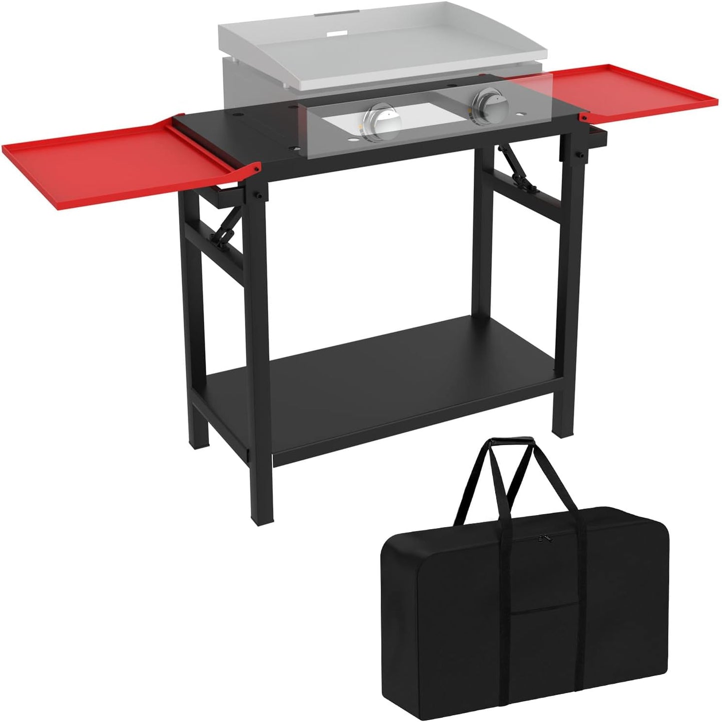 Adjustable Universal Griddle Stand for Blackstone 17"/22" Table Top Griddle, Multifunctional BBQ Stand with Double -Shelf Outdoor Worktable and Carry Bag for Outdoor Camping Cooking.