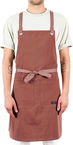 Image of Crossback Kitchen Apron for Cooking - Mens and Womens Professional Chef or Server Bib Apron - Adjustable Crossback Style - Rustic- Midweight Cotton (Terracotta)