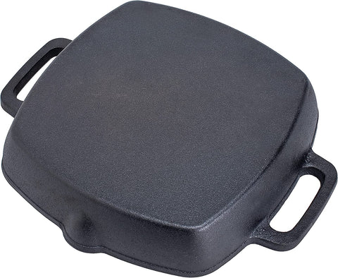 Image of 10" Square Cast Iron Grill Pan Steak Pan Pre Seasoned Grill Pan with Easy Grease Drain Spout, with Large Loop Handles for Grilling Bacon, Steak, and Meats