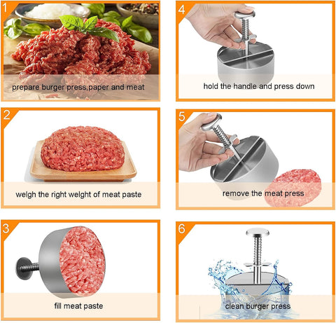 Image of Adjustable Burger Press, Grill Burger Smasher Hamburger Patty Maker, Non-Stick Stuffed,Graduated inside Meat Grinder Making Mold with 50 Pcs Wax Disc Papers, Perfect for Burgers Patties Cooking BBQ