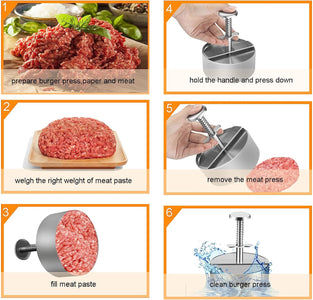 Adjustable Burger Press, Grill Burger Smasher Hamburger Patty Maker, Non-Stick Stuffed,Graduated inside Meat Grinder Making Mold with 50 Pcs Wax Disc Papers, Perfect for Burgers Patties Cooking BBQ