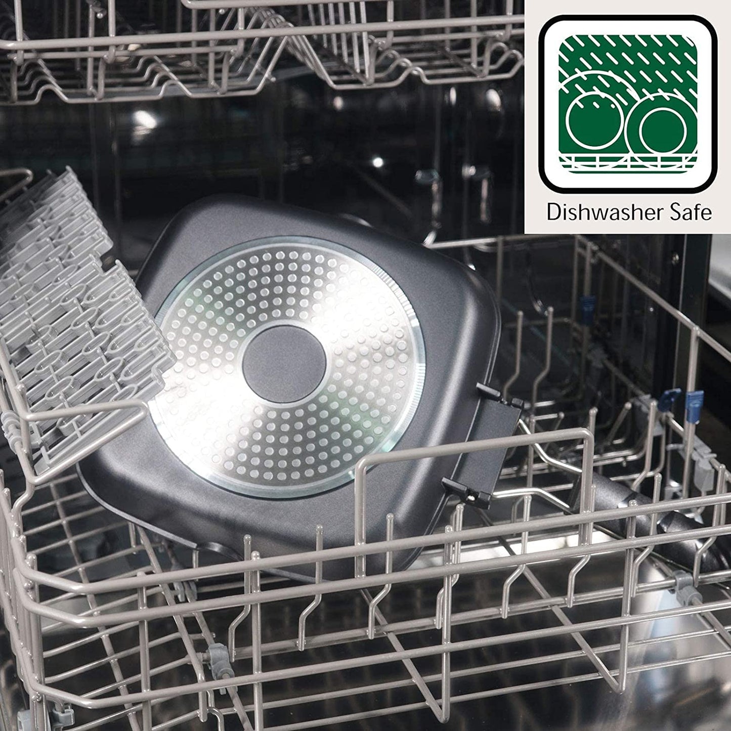 Grill Pan with Folding Handle, Nonstick Grill Pan for Stove Tops, Induction Compatible KBBQ Grill Pan with Pour Spouts, Indoor Square BBQ Grilling Pan… (11 In)