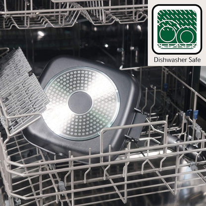 Grill Pan with Folding Handle, Nonstick Grill Pan for Stove Tops, Induction Compatible KBBQ Grill Pan with Pour Spouts, Indoor Square BBQ Grilling Pan… (11 In)