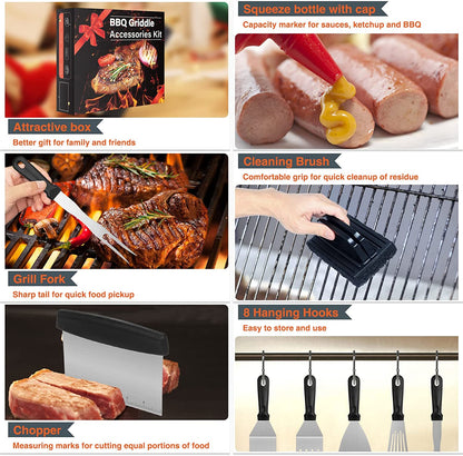 Flat Top Grill Accessories, 37Pcs Blackstone Griddle Accessories Kit for Camp Chef, BBQ Grilling Gifts for Men Women, Professional Griddle Tools Kit with Enlarged Spatula, Scraper Basting Cover