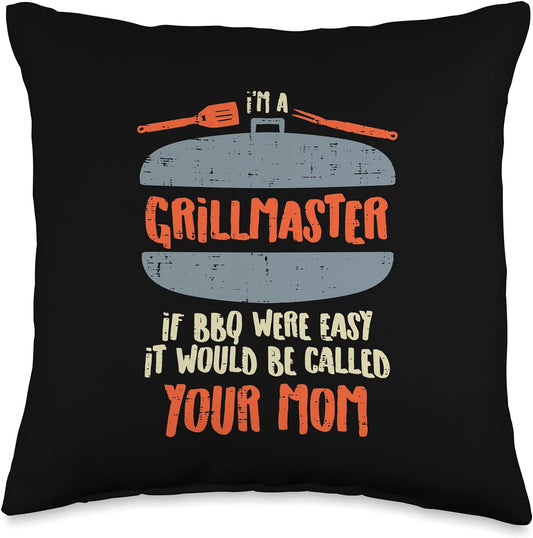 Grillmaster BBQ Your Mom Funny Fathers Day Grill Dad Men Throw Pillow, 16X16, Multicolor