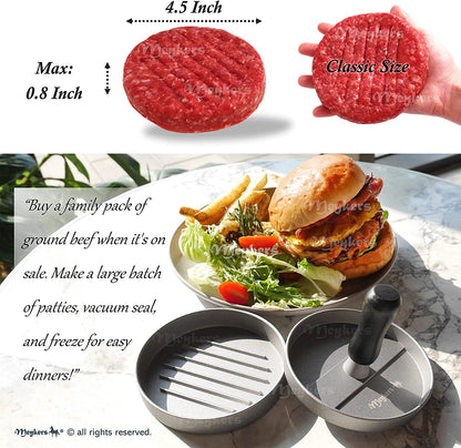 Meykers Burger Press 100 Patty Papers Set | Non-Stick Hamburger Mold with Free Wax Patty Paper Sheets | Meat Beef Cheese Veggie Burger Maker for Grill Griddle BBQ Barbecue | BPA Free