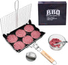 Grill Basket Stainless Steel BBQ Grilling Basket with Burger Press Set.Grill Basket for Fish,Vegetables BBQ Camping Accessories Outdoor Grilling Gifts for Men Dad Folding Grill Basket with Removable Handle