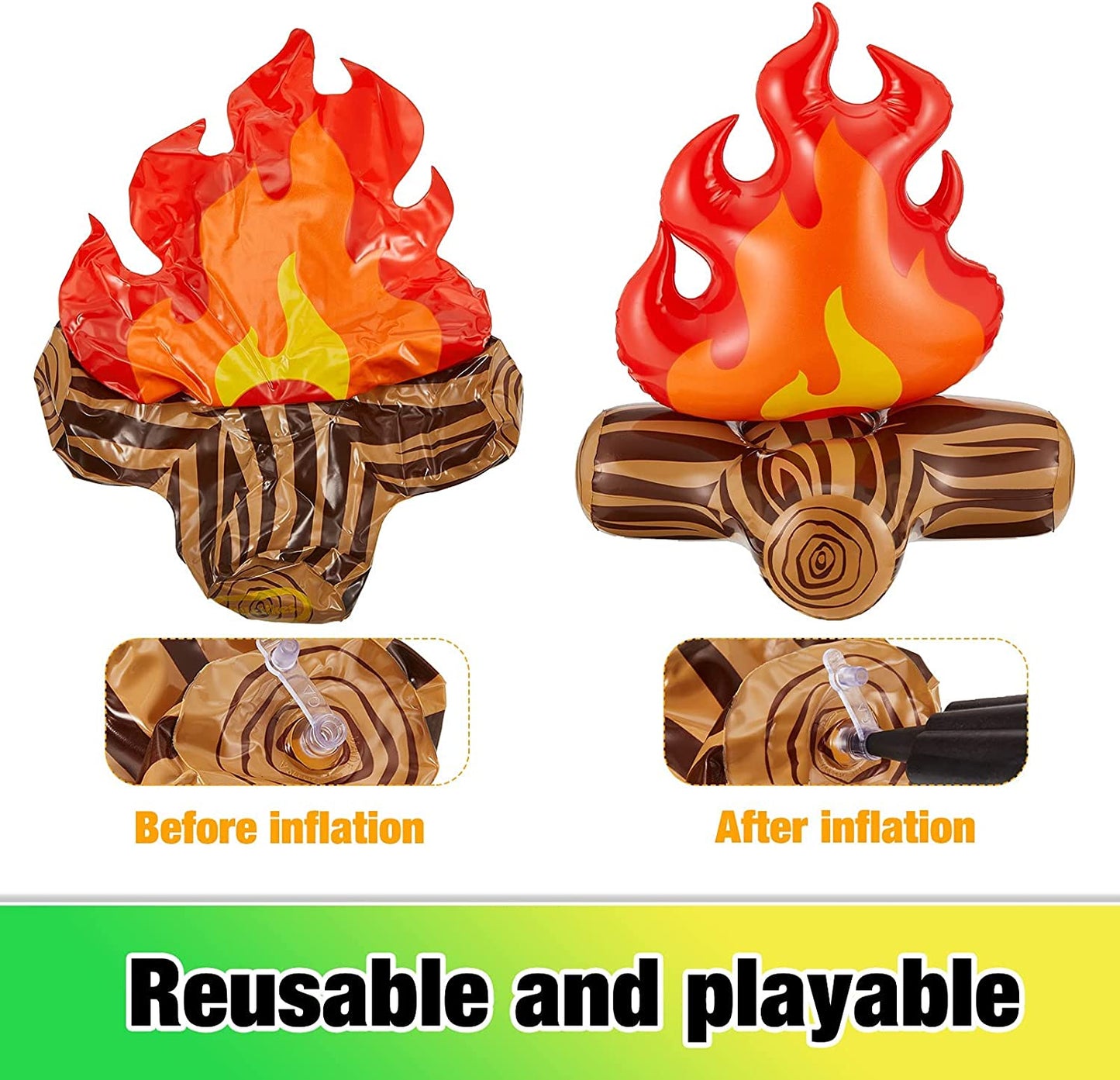 Inflatable Fake Campfire Camping Props Bonfire Party Decor Campfire Party Decorations Artificial Flame Campfire for Indoor Camping Overnight and Scene Setting (3 Pieces)