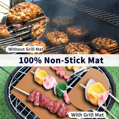 Copper Grill Mats for Outdoor Grill -Set of 5 Nonstick BBQ Grill Mat 15.75 X 13", Reusable & Heavy Duty under Grill Mat, Easy to Clean, Works for Gas, Charcoal, Electric Grill