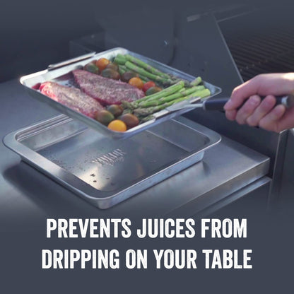 Yukon Glory™ BBQ 'N SERVE Wide Basket Set - BBQ Grill Basket - the Grilling Basket Includes a Serving Tray & Clip-On Handle - Perfect Grill Baskets for Outdoor Grill Vegetables or Fish Basket & Meat