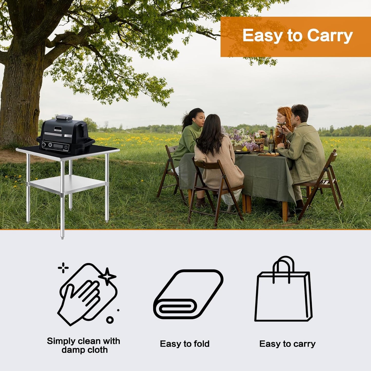 SUITMAT under the Grill Mat for Royal Gourmet Grill Cart Table PC3401B, 20 X 30In Double-Sided Fireproof Grill Pad for Blackstone 22’’ Griddle, Ninja Woodifre Outdoor Grill, Ooni 12 Pizza Oven, Black