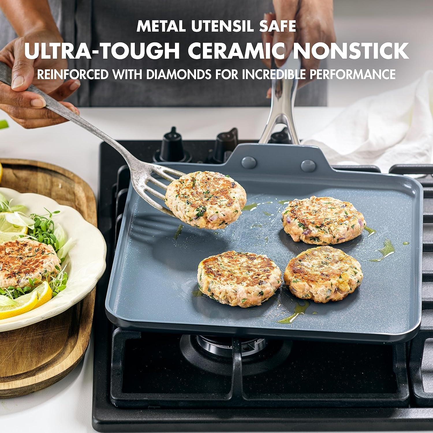 Valencia Pro Hard Anodized Healthy Ceramic Nonstick 22 Piece Cookware Pots & Pans Set, Fry Grill, Griddle, Saute & Sauce Pans, Stockpot,Lids, Pfas-Free, Induction, Dishwasher & Oven Safe,Gray