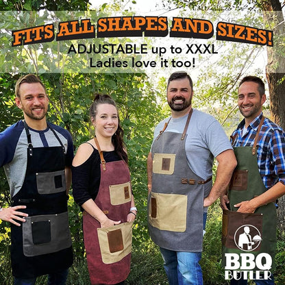 Grill Apron - Adjustable Canvas Cooking Apron - XXL - Heavy Duty Smoker Apron