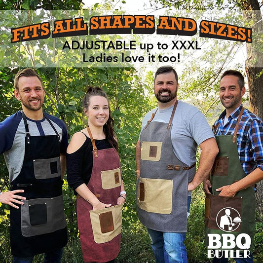 Grill Apron - Adjustable Canvas Cooking Apron - XXL - Heavy Duty Smoker Apron