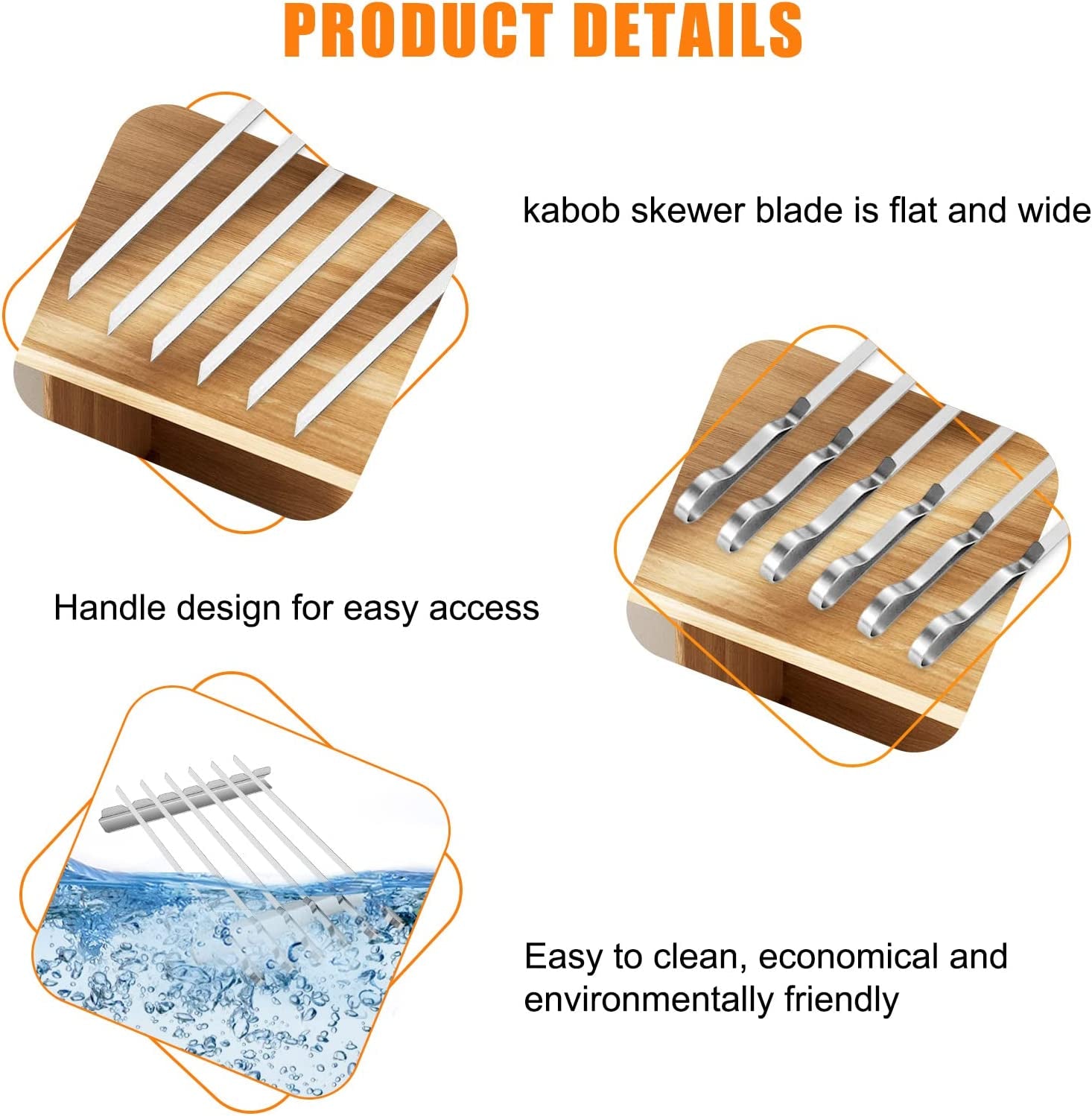 Barbecue Skewer, Bearmoo 17” Stainless Steel Shish Kabob Skewers – 0.35” Width Flat BBQ Metal Skewers for Grilling (Set of 6 Skewers + 2 Grill Racks + 1 Handy Storage)