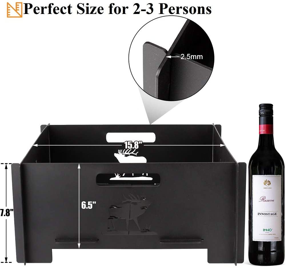 Portable Plug Fire Pit, 15.8 Inch Collapsible Firepits for outside Wood Burning, Folding Outdoor Indoor Accessories for BBQ Camping Travel or Picnic, Foldable Fire Pits Bonfire of Backyard Patio