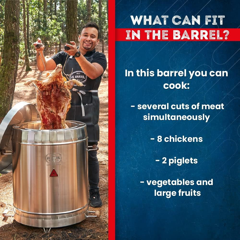 EL BARRIL Grill & Smoker Barrel (EXTRA LARGE)| 100% Stainless Steel Barrel| You Can Grill, Smoke, Roast and Bake| Smokeless, Even Heat Distribution & Perfect Preservation for Your Meats