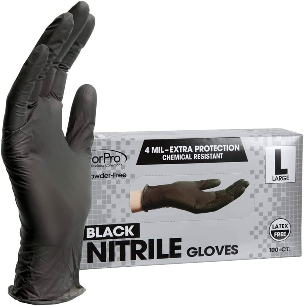 Forpro Disposable Nitrile Gloves, Chemical Resistant, Powder-Free, Latex-Free, Non-Sterile, Food Safe, 4 Mil, Black, Large, 100-Count