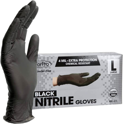 Forpro Disposable Nitrile Gloves, Chemical Resistant, Powder-Free, Latex-Free, Non-Sterile, Food Safe, 4 Mil, Black, Large, 100-Count