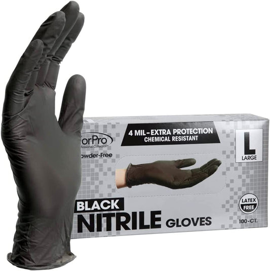 Forpro Disposable Nitrile Gloves, Chemical Resistant, Powder-Free, Latex-Free, Non-Sterile, Food Safe, 4 Mil, Black, Large, 100-Count