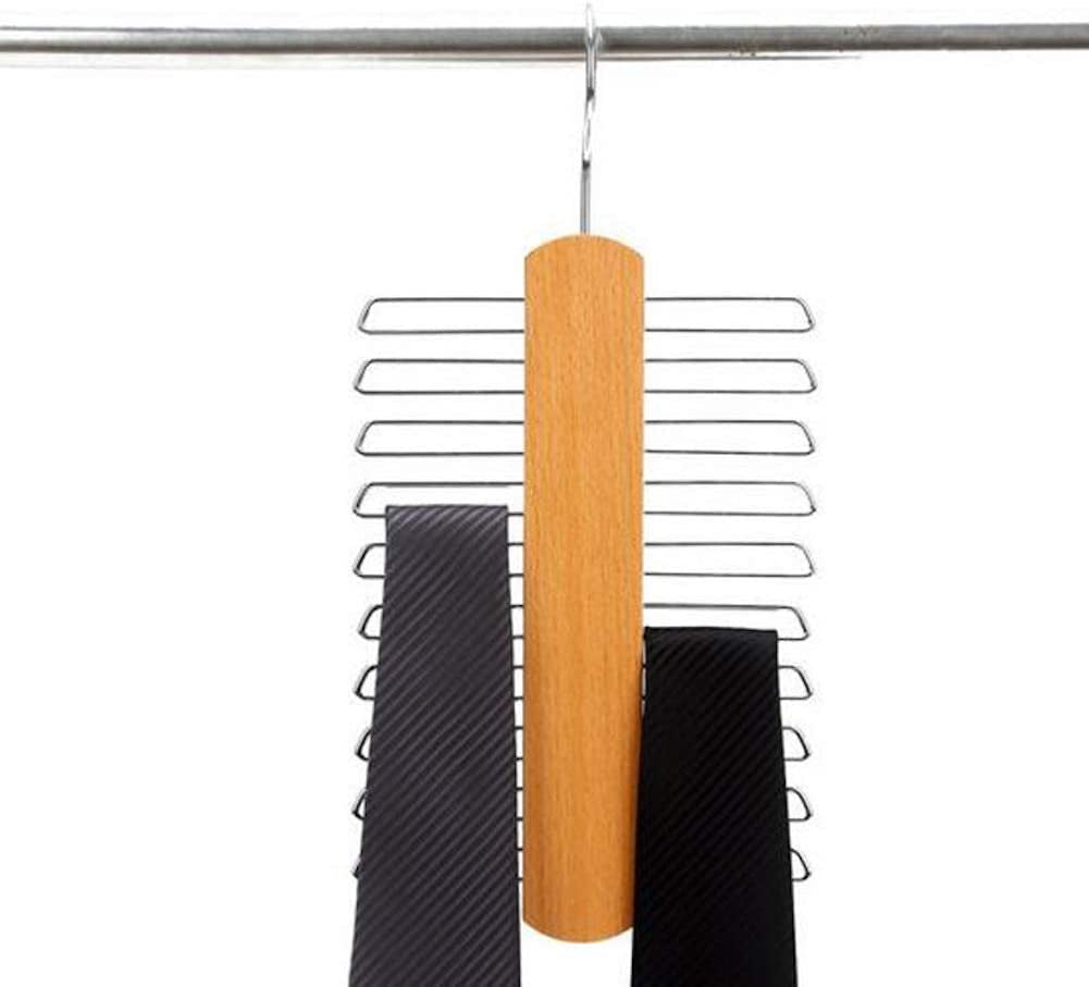 Wood Tie Rack Holder,Premium Wooden Necktie and Belt Hanger,Rotate to Organizer and Storage Rack with Non-Slip Clips Finish 20 Hooks,360Degree Swivel Space Saving Organizer for Men