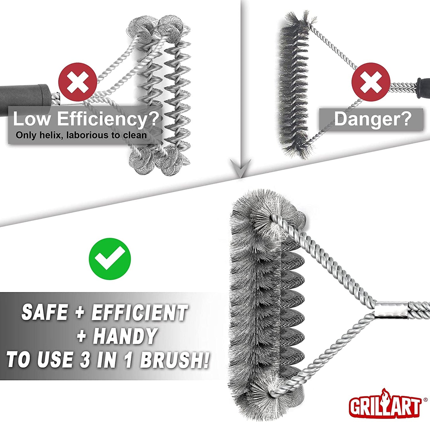 Grill Brush Bristle Free & Wire Combined BBQ Brush - Safe & Efficient Grill Cleaning Brush- 17" Grill Cleaner Brush for Gas/Porcelain/Charbroil Grates - BBQ Accessories Gifts for Men