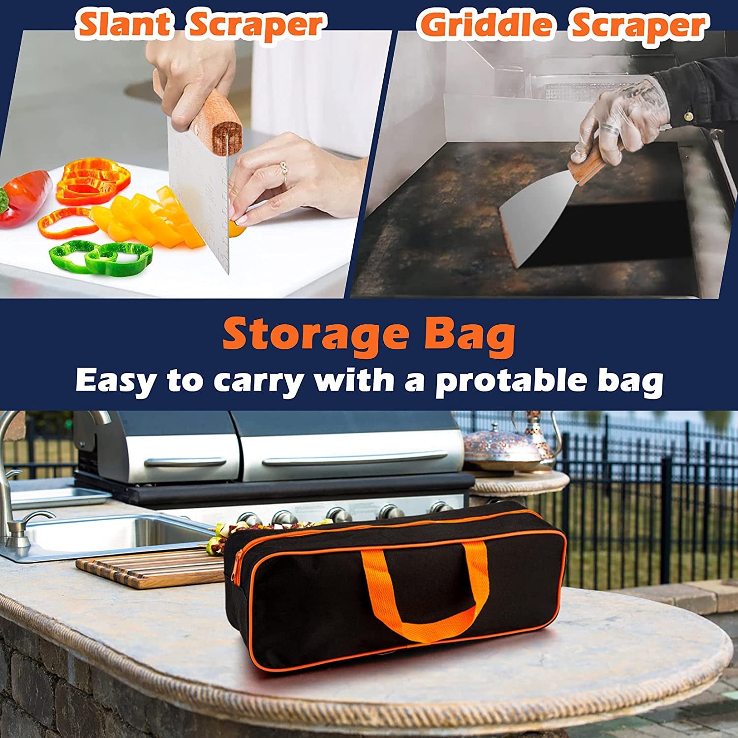 Griddle Accessories Set of 18, Stainless Steel Flat Top Grilling Accessory Outdoor Camping BBQ Cooking Tools, with Grill Spatulas, Scraper, Melting Dome, Burger Turner, Portable Carrying Bag