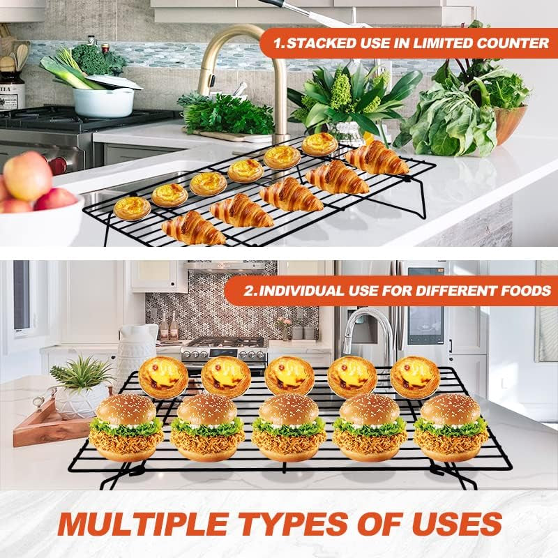 SCDGRW 3-Tier Stackable Cooling Racks, Stainless Steel Wire Rack Baking Rack Oven Rack Cookie Rack Oven Safe, Rust-Resistant Non-Stick Cooling Grilling for Baking, Cooking, Roasting 15”X 10"