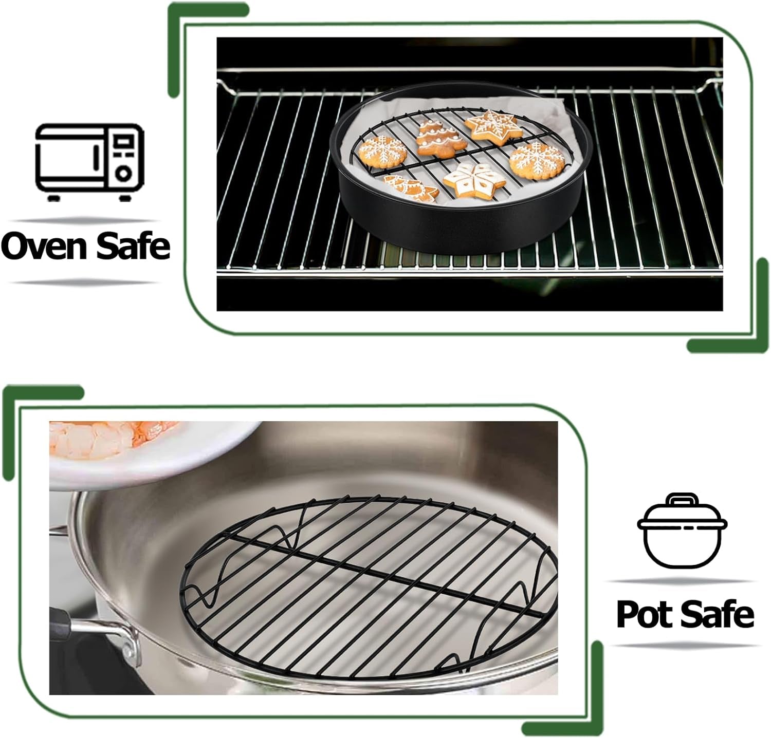 Teamfar round Cooling Rack, 7.5’’ Small Baking Roasting Grilling Rack with Stainless Steel Core & Non-Stick Coating, for Cooking Steaming Cooling, Healthy & Durable, Oven Safe & Easy Clean – Set of 2