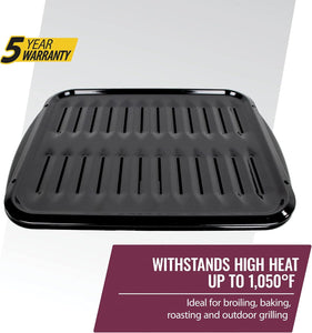 SPL50016 Large 2-Piece Broiler Pan & Grill Set Porcelain-On-Steel 16-1/2"X12-3/4"X1-3/4" Broiler Pan for Oven, Black