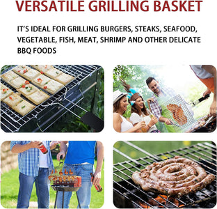 Grilling Basket Fish Grill Basket and Vegetable Grill Basket Stainless Steel Outdoor Grill Accessories with Removable Handle Portable BBQ Tool for Outdoor Grilling. Amazing Grill Basket Gift for Man & Dad