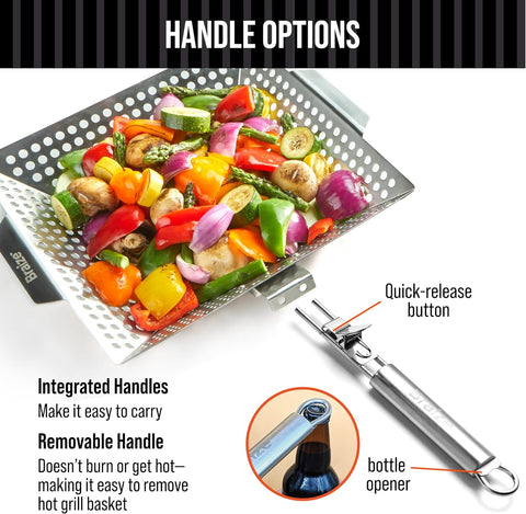 Image of Stainless Steel Grill Basket with Removable Handle - Premium Grill Pan for Outdoor Cooking, BBQ Grilling Basket for Veggies & Fish, Vegetable Grilling Accessory, Grill Baskets for Outdoor Grill. Perfect Dad Gift - Braize