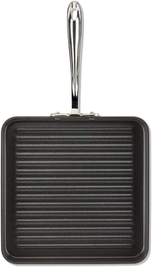 HA1 Hard Anodized Nonstick Grill 11X11 Inch Oven Broiler Safe 350F Pots and Pans, Cookware Black