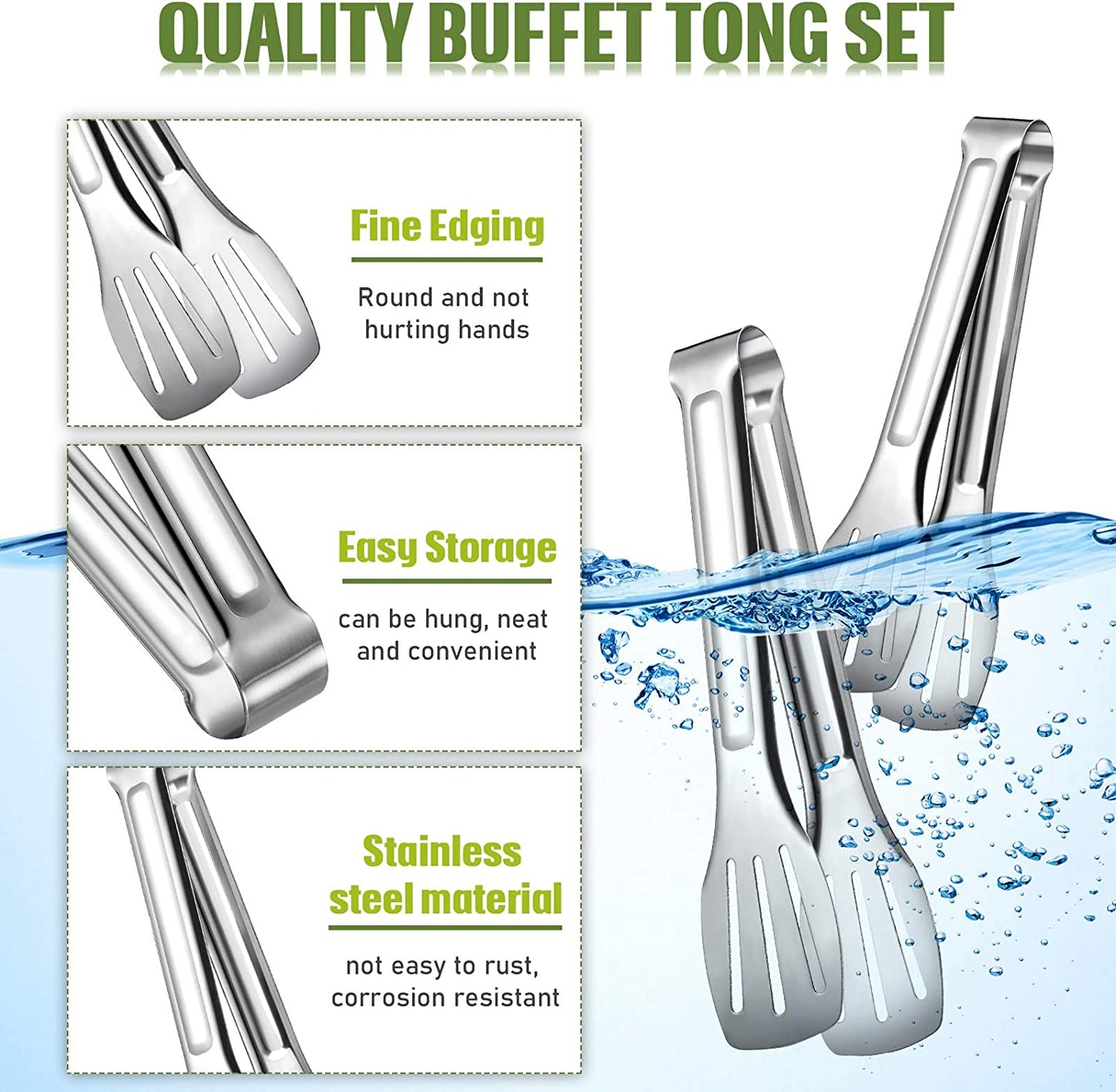 6 Pieces Buffet Tongs Set Stainless Steel Food Serving Tongs 3 Styles Rust-Resistant Locking Grill Food Tongs for Cooking, Grilling, Salad, Barbecue, Buffet, Kitchen (7 Inch, 9 Inch)
