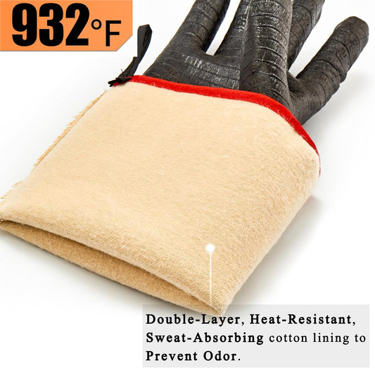 BBQ Gloves,17In 932℉ Heat Resistant for Grill,Smoker,Cooking,Pit,Barbecue,Textured Palm Handle Greasy Food on Your Fryer,Grill,Oven without Slip,Waterproof,Oil Resistant,Very Easy to Clean(M)
