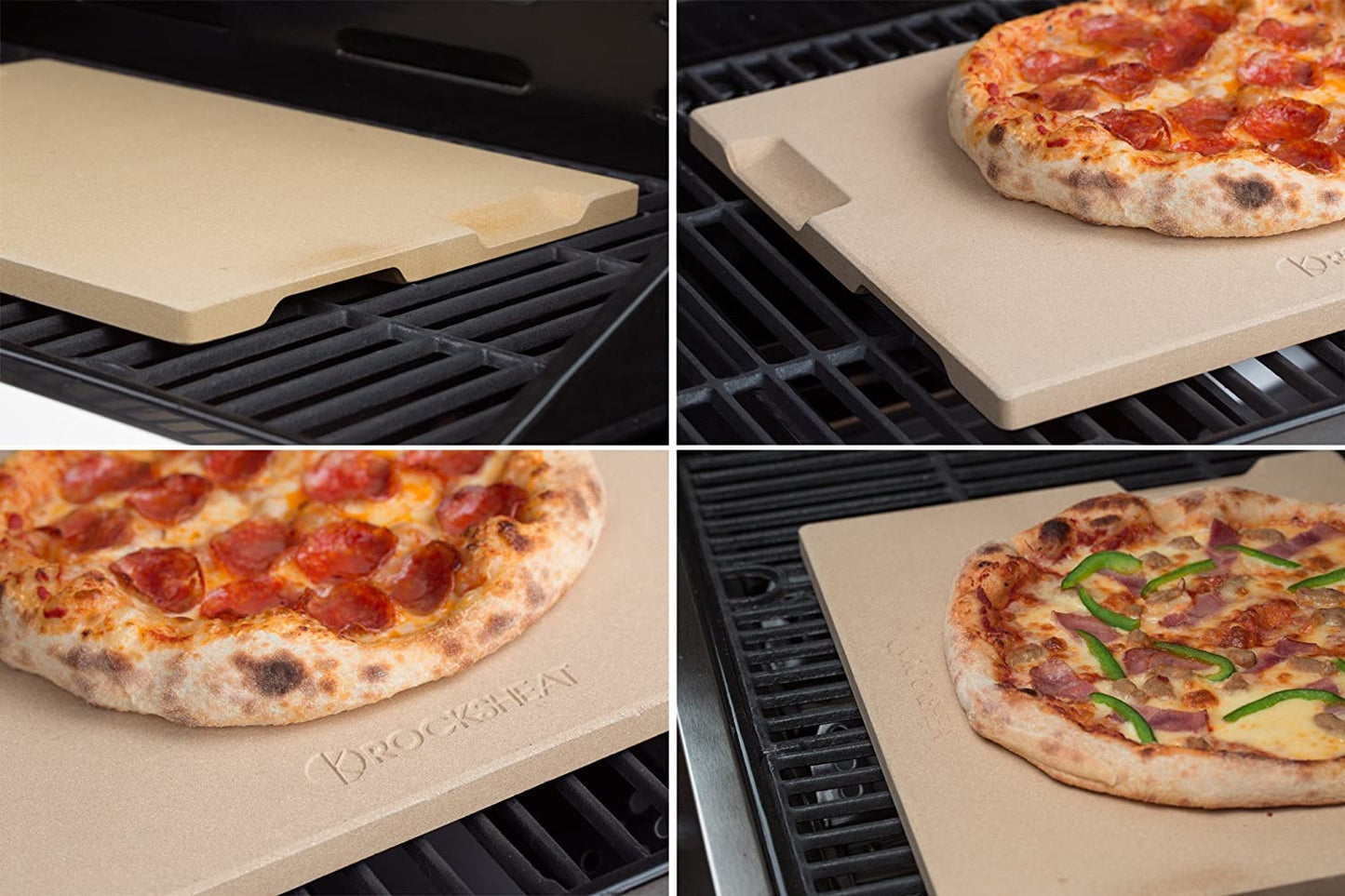 Pizza Stone 12In X 15In Rectangular Baking & Grilling Stone, Perfect for Oven, BBQ and Grill. Innovative Double - Faced Built - in 4 Handles Design