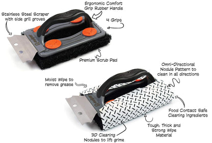 Q-Swiper BBQ Grill Cleaner Set - 1 Grill Brush with Scraper and 25 BBQ Grill Cleaning Wipes | No Bristles & Wire Free | Safe Way to Remove Grease and Grime for a Clean and Healthy Grill!