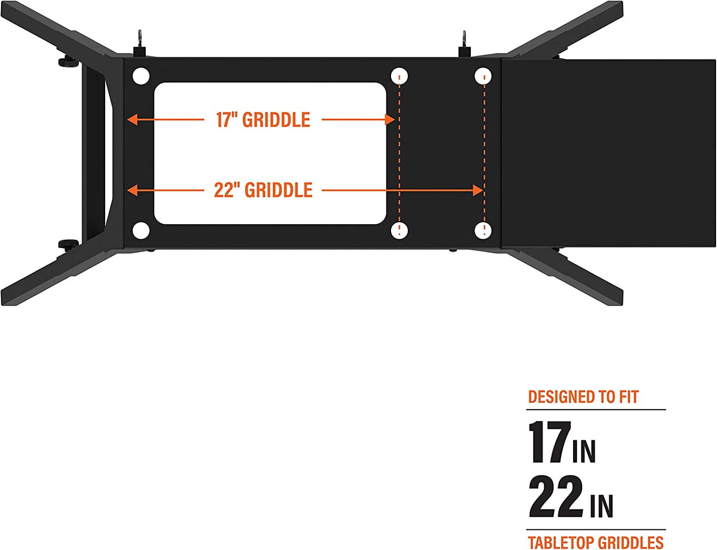 Universal Griddle Stand with Adjustable Leg and Side Shelf - Made to Fit 17” or 22” Propane Table Top – Perfect Take along Grill Accessories for Outdoor Cooking Camping (Black)
