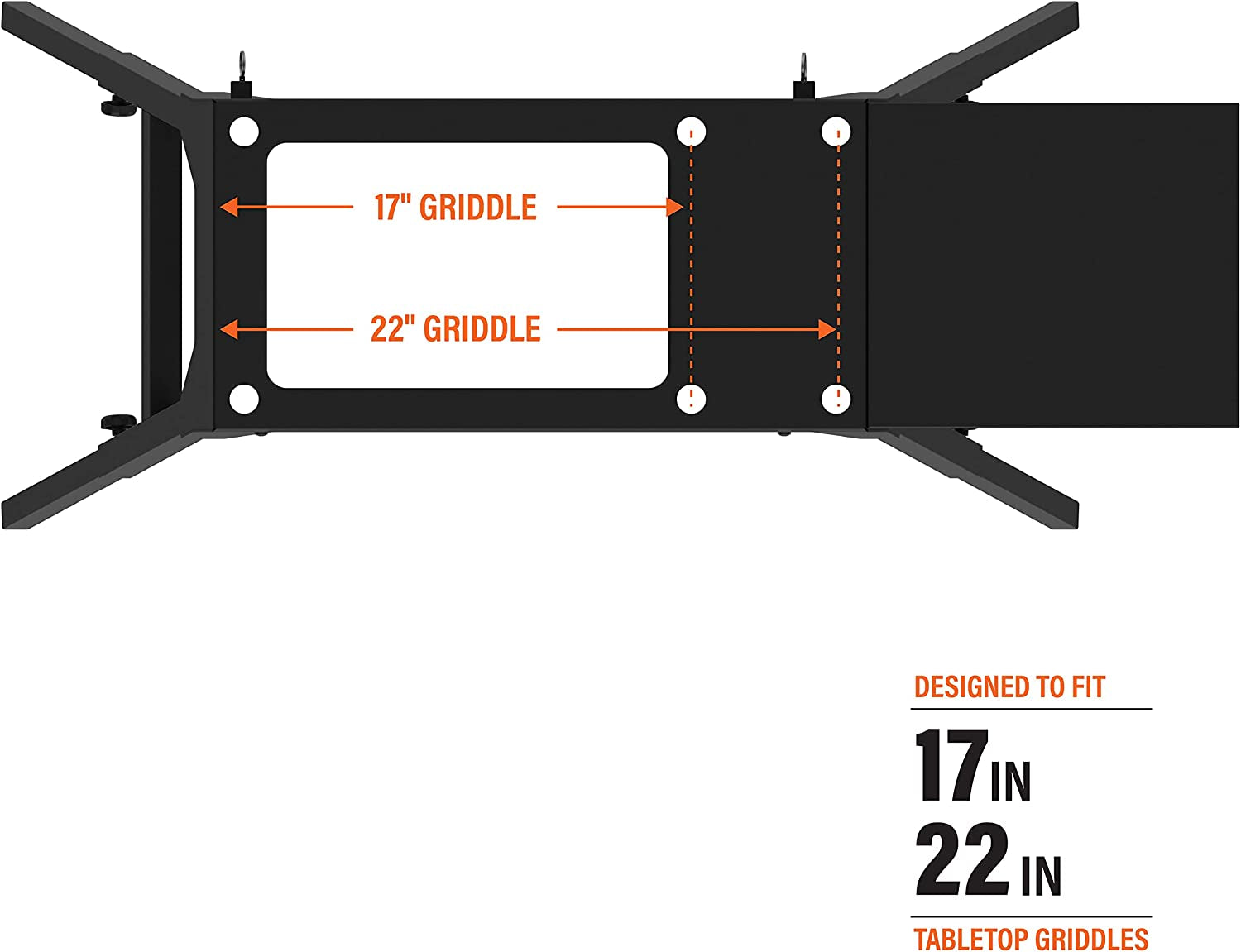 Universal Griddle Stand with Adjustable Leg and Side Shelf - Made to Fit 17” or 22” Propane Table Top – Perfect Take along Grill Accessories for Outdoor Cooking Camping (Black)