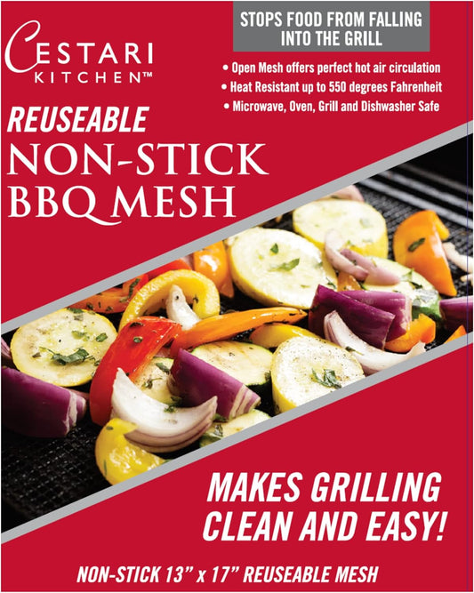 BBQ Grill Mats Non Stick Grill Toppers- Extra Large Cut to Fit - Pizza Oven Screen - Heavy Duty PFOA Free Grill Mesh Set of 2