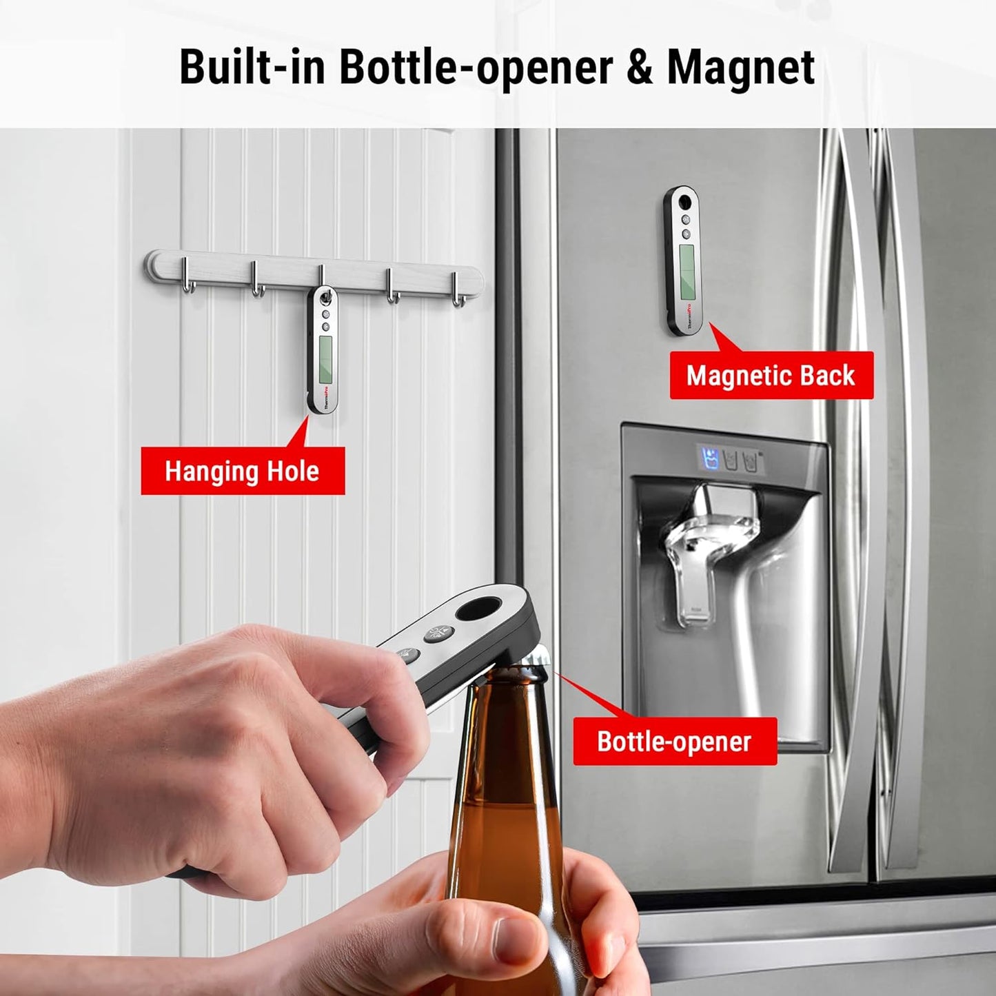 TP610 Digital Meat Thermometer for Cooking, Rechargeable Instant Read Food Thermometer with Rotating LCD Screen, Waterproof Cooking Thermometer with Alarm for Grilling, Smoker, BBQ, Oven