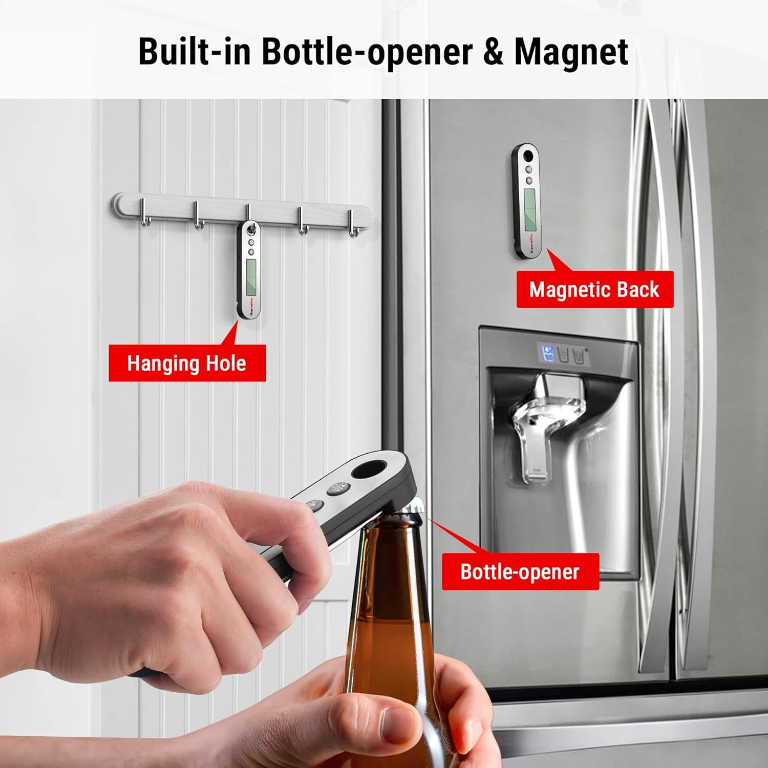 TP610 Digital Meat Thermometer for Cooking, Rechargeable Instant Read Food Thermometer with Rotating LCD Screen, Waterproof Cooking Thermometer with Alarm for Grilling, Smoker, BBQ, Oven