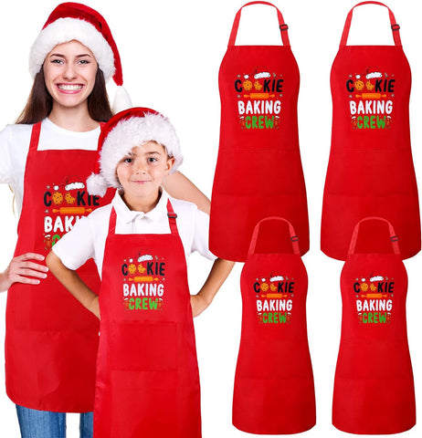 Image of 4 Pack Christmas Matching Aprons Christmas Baking Crew Kitchen Apron for Family Cooking Baking