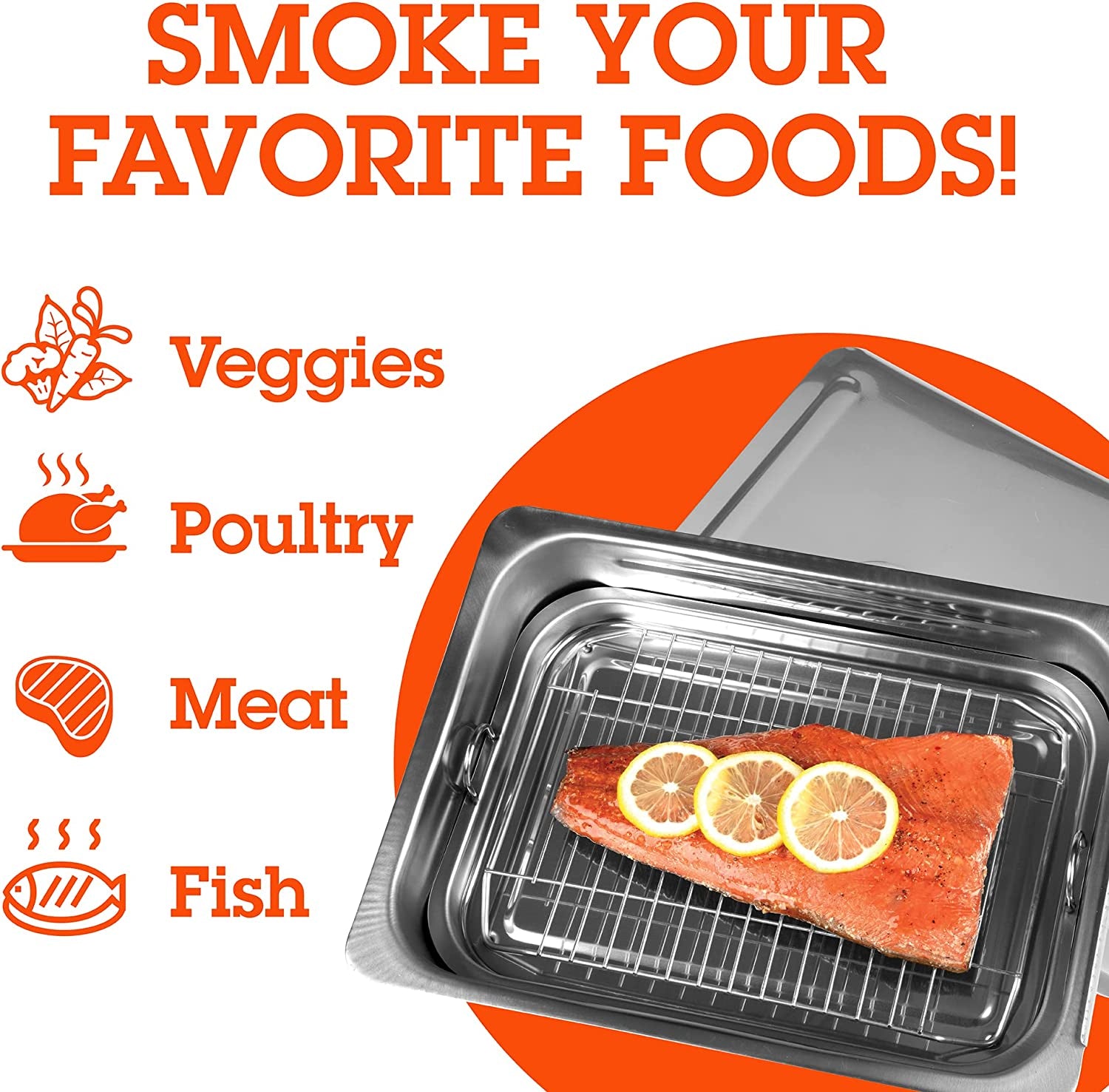 Large Stovetop Smoker - Stainless Steel BBQ Smoker Box W/Hickory & Oak Wood Chips & Recipe Guide - Indoor Outdoor Use - Great for Smoking Thanksgiving Dinner - Barbecue Grilling Gift for Men