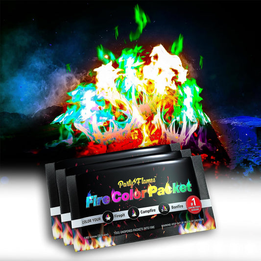 Party Flames Fire Color Changing Packets (4 Pack) - Fire Pit, Campfires, Bonfire, Outdoor Fireplaces - Magic Colorful Cosmic Flame Powder - Perfect Fire Camping Accessories for Kids & Adults