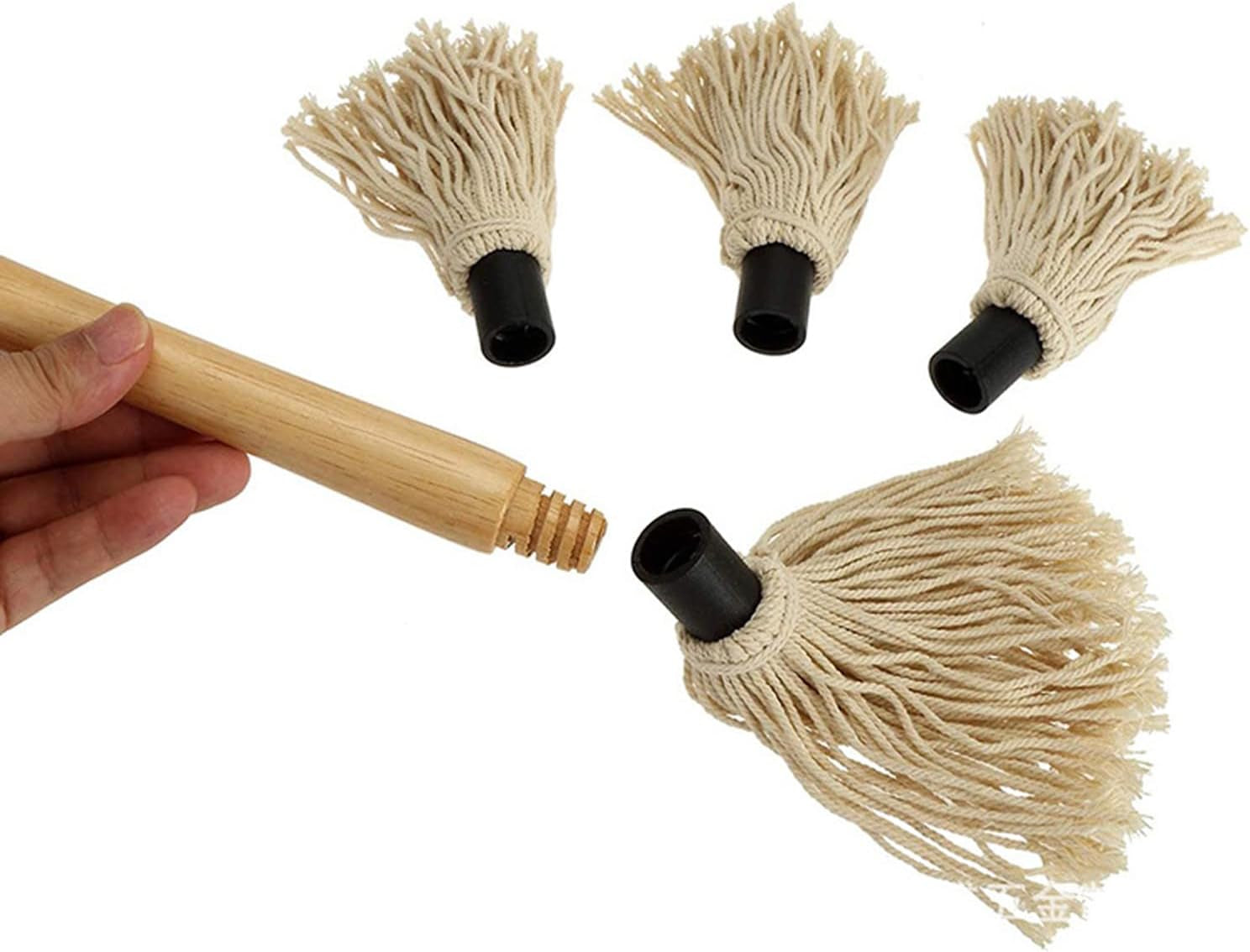 2 Pack Grilling Basting Mop, BBQ Sauce Basting Mops & Brushes with Wooden Long Handle and 6 Extra Replacements for Grilling Smoking BBQ Steak, 19.2+18 Inch