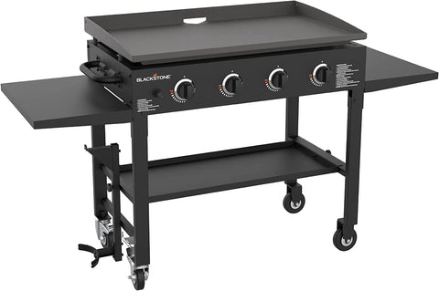 Image of 36 Inch Gas Griddle Cooking Station 4 Burner Flat Top Gas Grill Propane Fuelled Restaurant Grade Professional 36” Outdoor Griddle Station with Side Shelf (1554)