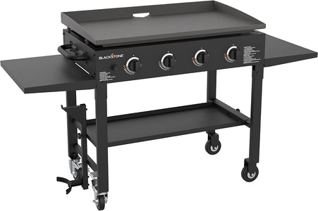 36 Inch Gas Griddle Cooking Station 4 Burner Flat Top Gas Grill Propane Fuelled Restaurant Grade Professional 36” Outdoor Griddle Station with Side Shelf (1554)