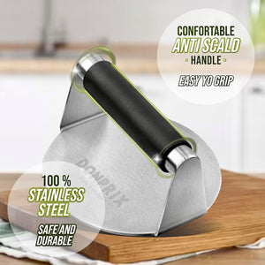 Smash Burger Press Kit with Anti-Scald Handle - Stainless Steel Hamburger Press - 5.5 in round Hamburger Smasher Tool - Burger Smasher for Griddle - Smashburger & Patty Press, Bacon Press, Grill Press